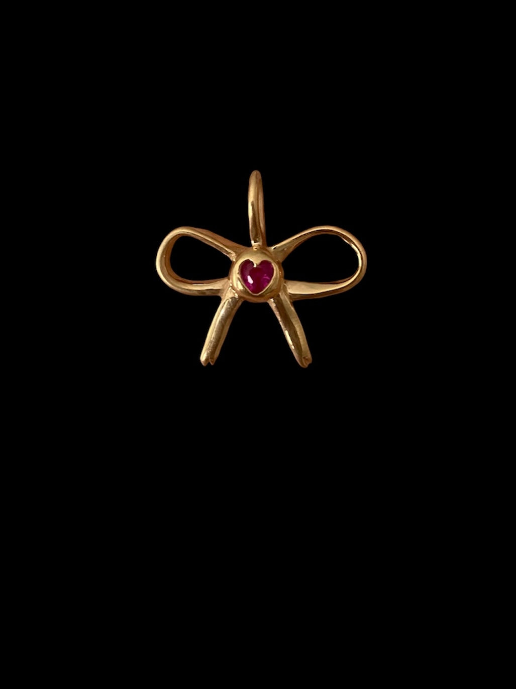 gold-plated ruby heart bow pendant