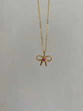 Load image into Gallery viewer, gold-plated mini ruby heart bow necklace
