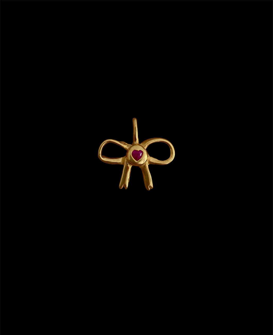 gold-plated mini ruby heart bow necklace